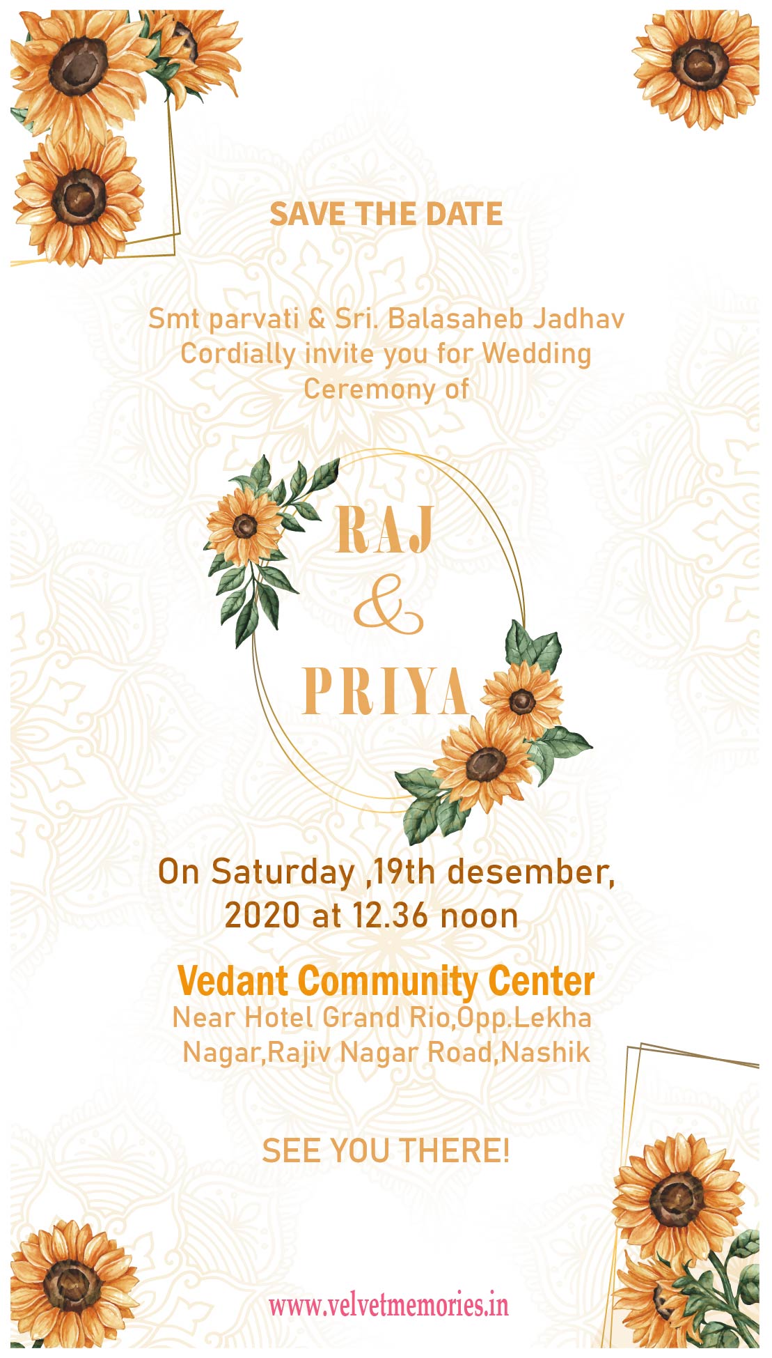 Sunflower Save The Date Wedding Invitation Card