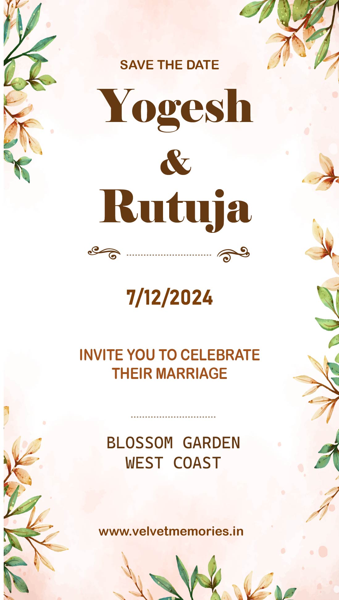 Elegant Botanical Save The Date Wedding Invitation Card