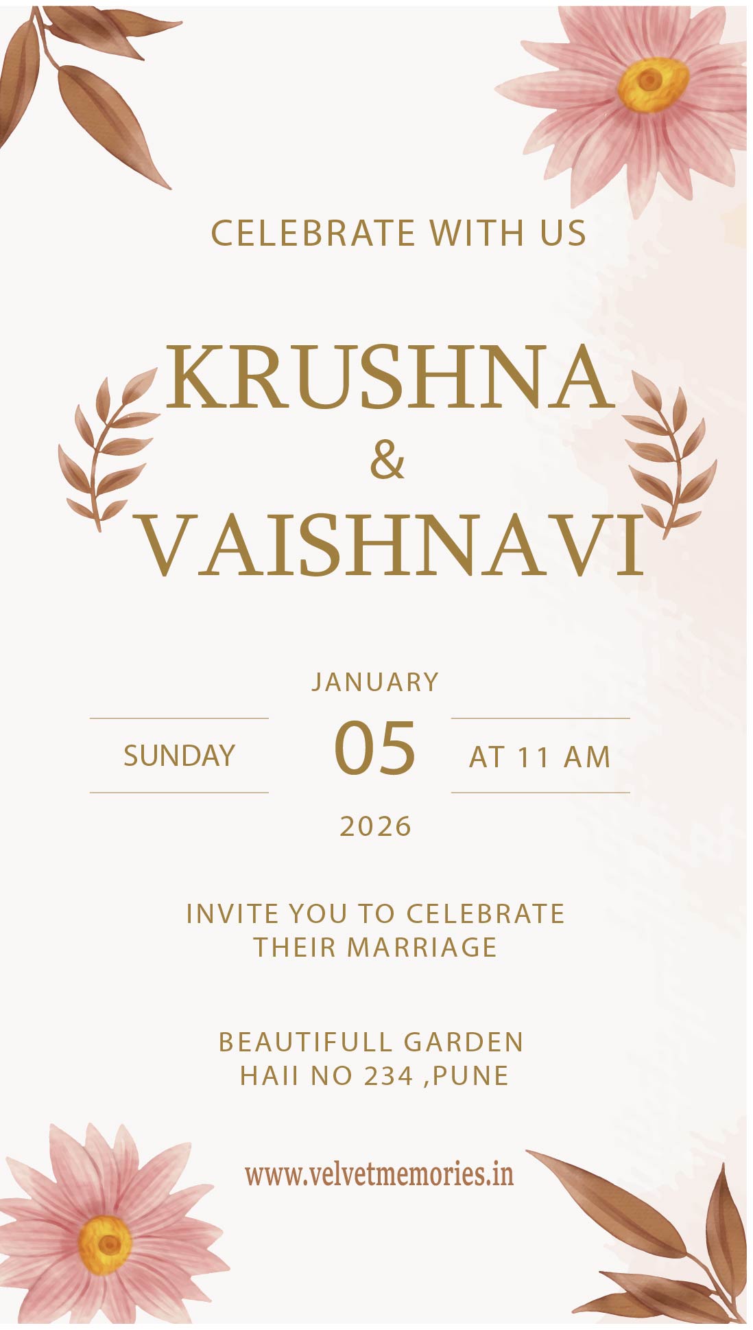 Elegant Floral Wedding Invitation Card