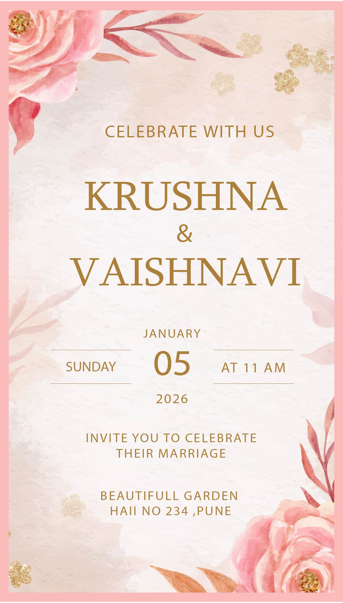 Elegant Pink Floral Wedding Invitation Card | Romantic Pastel Wedding Invite