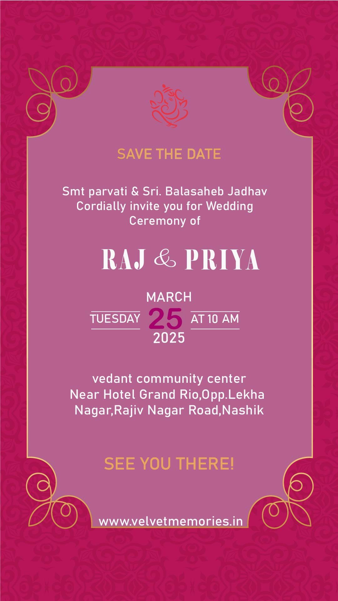 Royal Pink Wedding Invitation Card